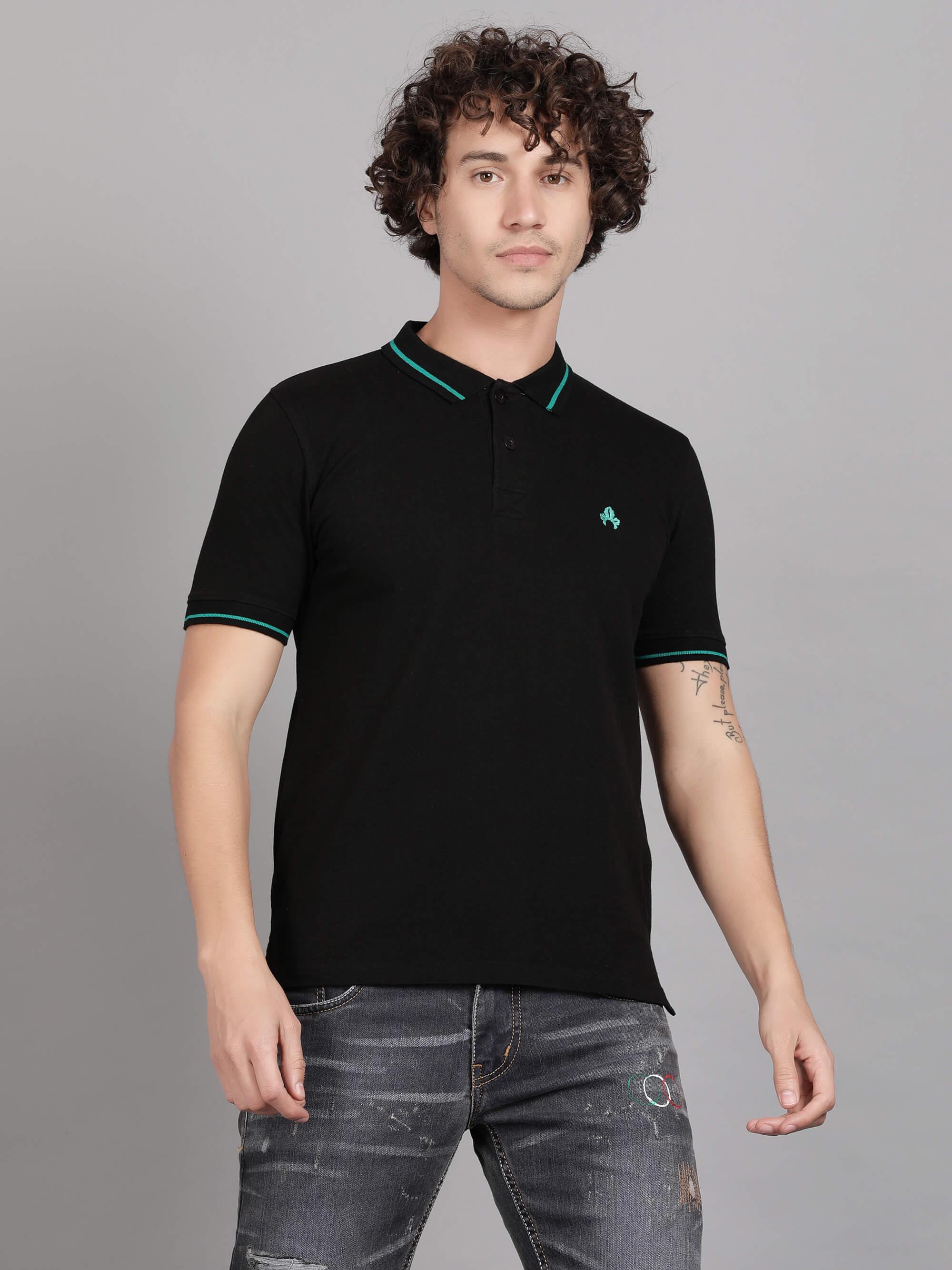 Black Solid Polo T-Shirt for Men – G O O S E B E R Y®