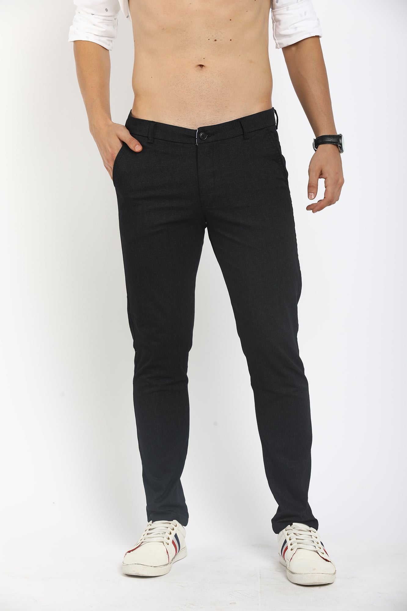 Men Black Comfort Fit Trousers – G O O S E B E R Y®